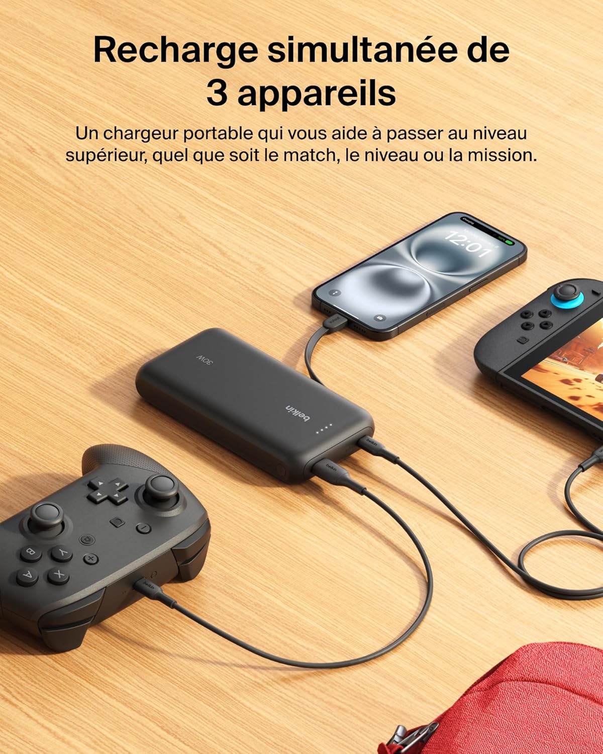 Thumbnail 3 de Belkin Batterie Externe Gaming 20000 mAh 30 W avec câble USB-C intégré (noir)