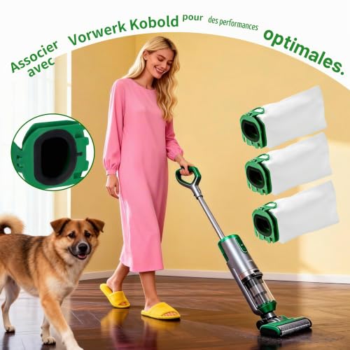Thumbnail 6 de Nuangoo Lot de 14 Sacs Aspirateur pour Vorwerk Kobold VB100 FP100 – avec 2 filtres moteur et 1 brosse de nettoyage