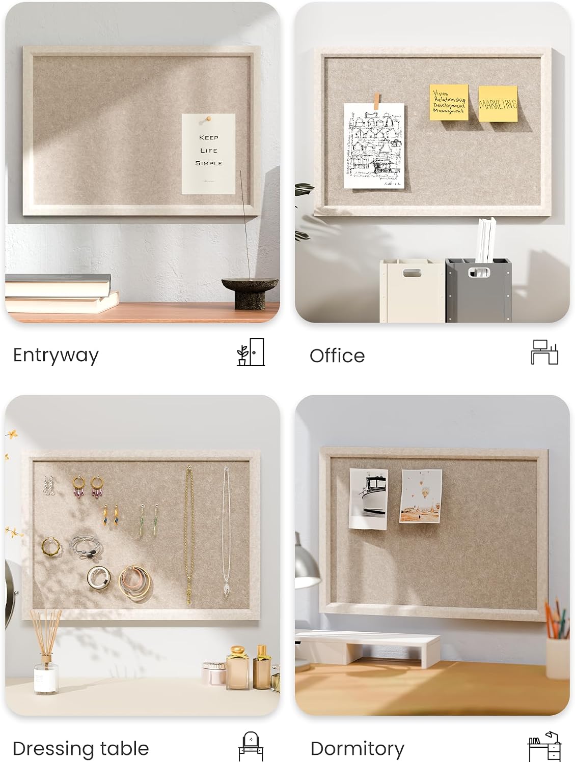 Thumbnail 5 de Fluxynara FZBB-HT18-4030-DC_LC Felt Bulletin Board, 15.7" x 11.8", Khaki