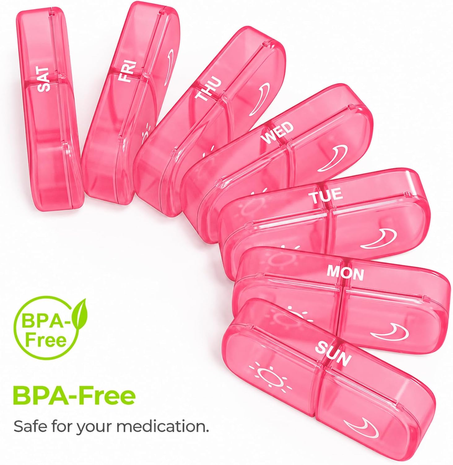 Thumbnail 4 de AUVON Weekly Pill Organizer, 7-Day AM/PM Case, Pink, Easy-Open Design