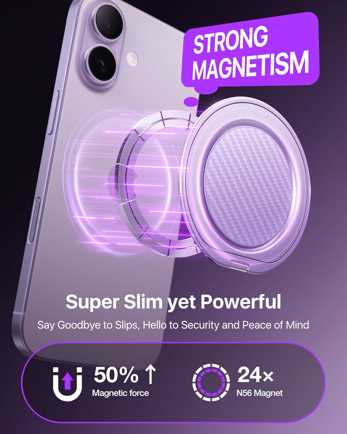 Detalle de andobil 2026 Ultra-Thin Magnetic Phone Grip for MagSafe with 360° Rotation (Purple)