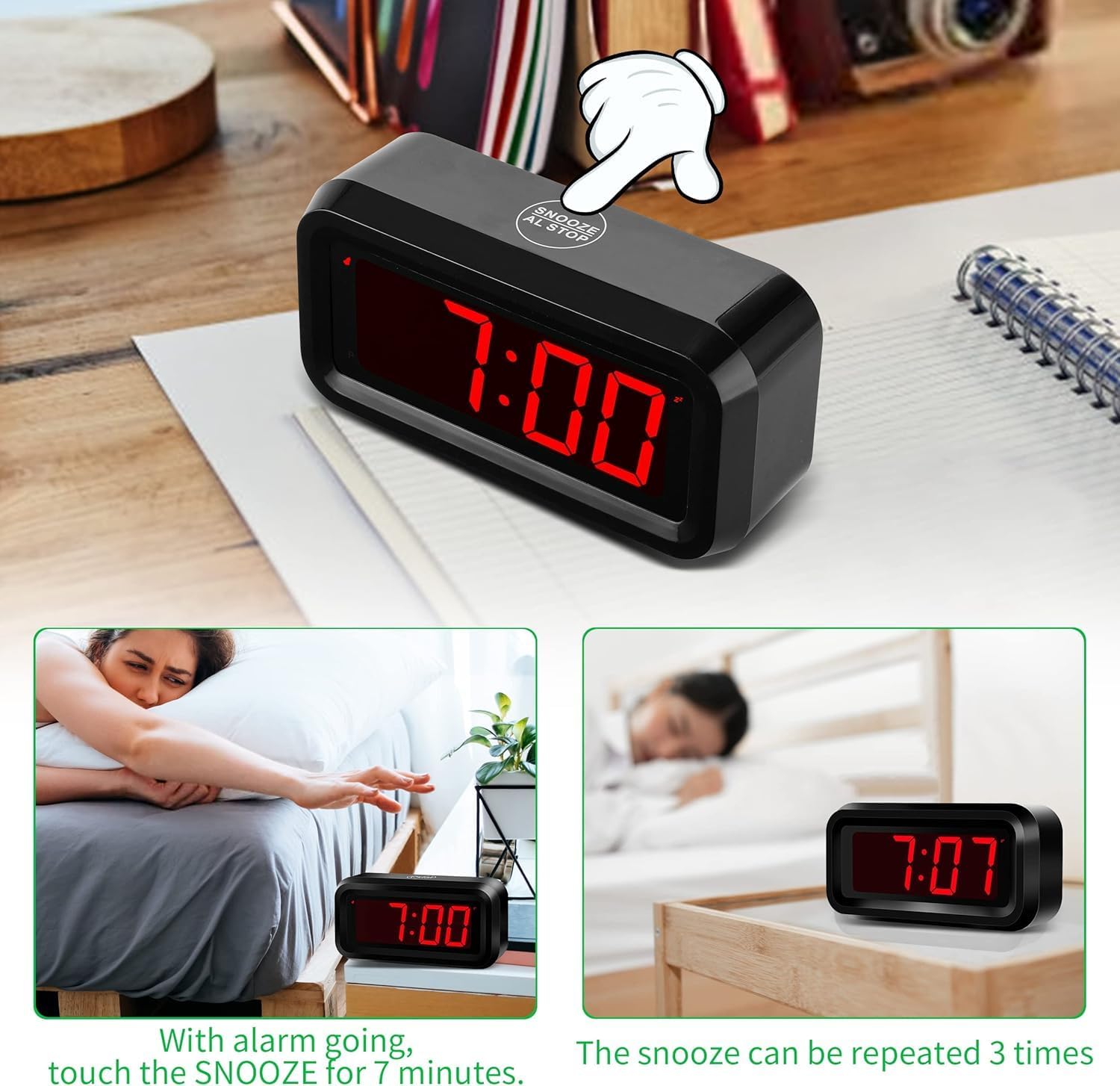 Thumbnail 5 de KWANWA Digital Alarm Clock 1.2" LED