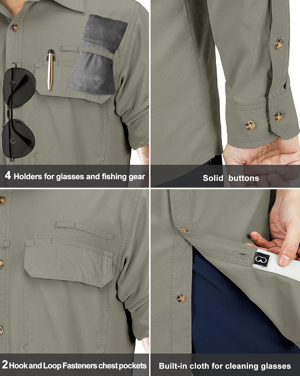 Detalle de 33,000ft Men's Long Sleeve UV Protection Safari Shirt with Pockets