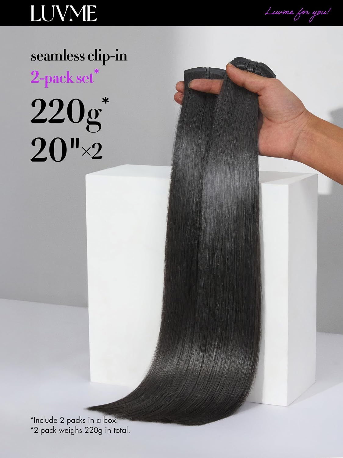 Detalle de LUVME NEW-QZF110-ST-22-NC-AMZ*2 22-Inch Human Hair Clip-In Extensions, 220g
