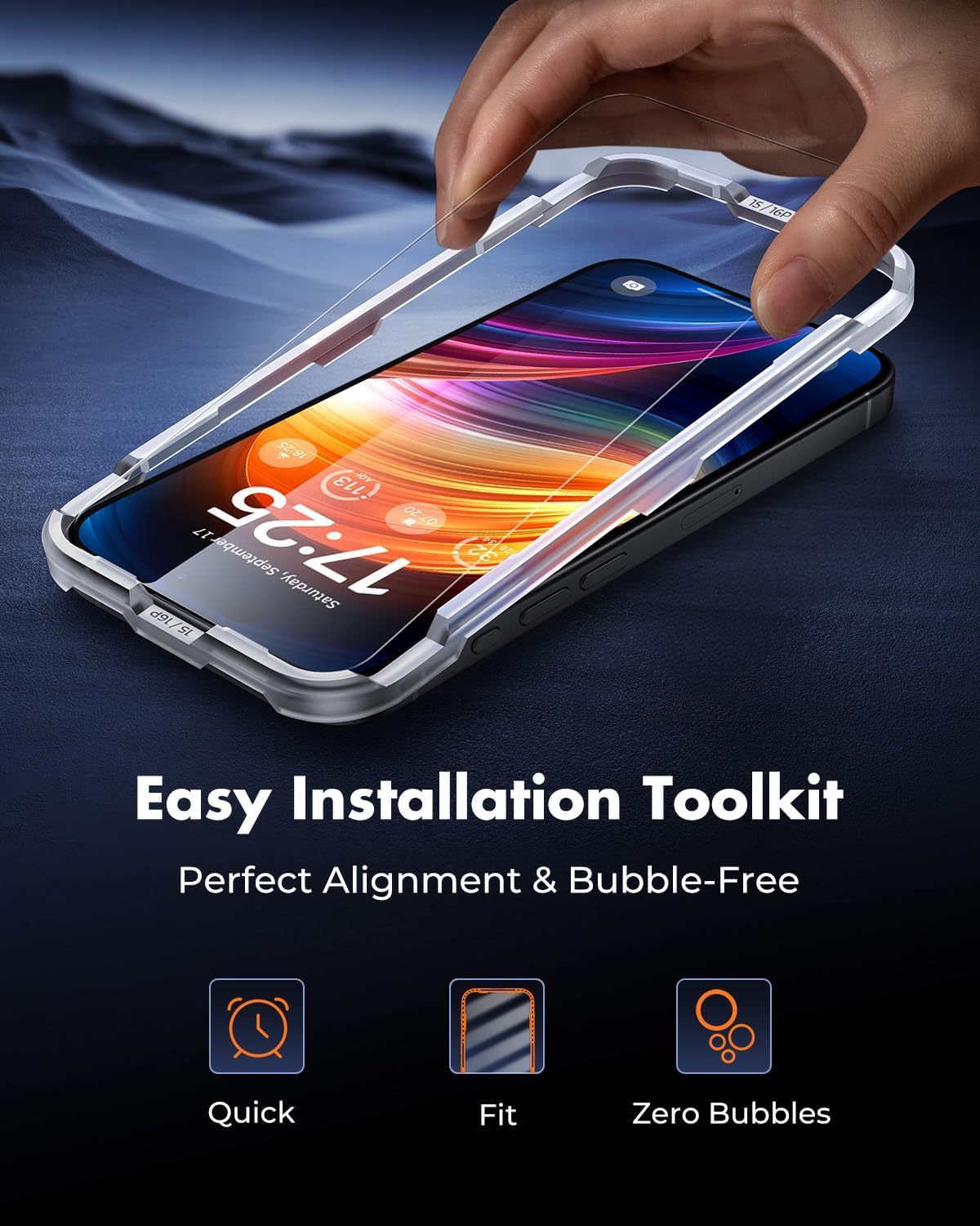 Thumbnail 2 de UNBREAKcable 2-Pack Screen Protectors for iPhone 15/16 — 9H+ Tempered Glass with Easy Install Frame