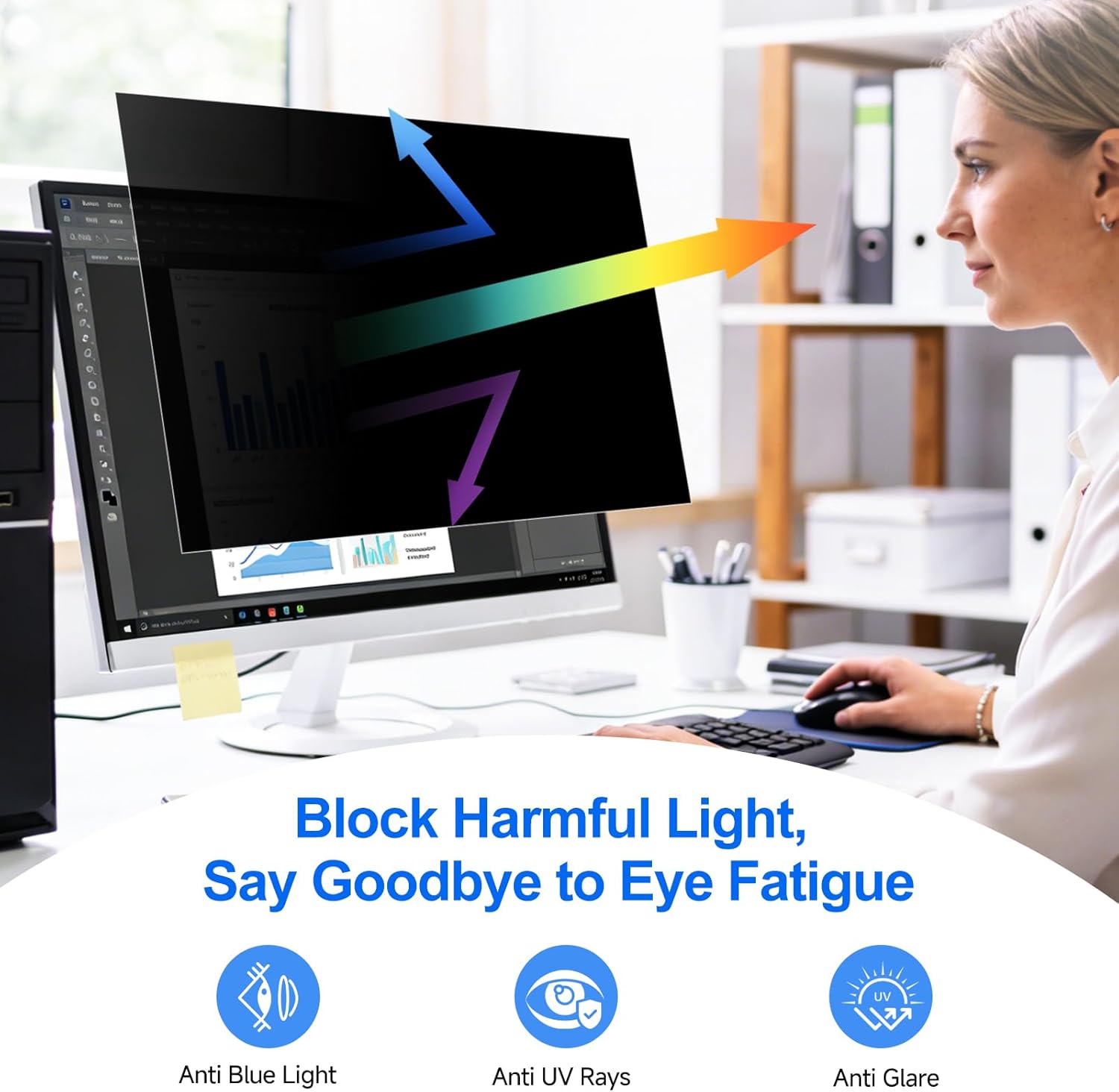 Thumbnail 5 de ZOEGAA 2-Pack Privacy Screen for 24-Inch Monitors (16:9) – Anti-Spy, Blue Light, Glare Reduction