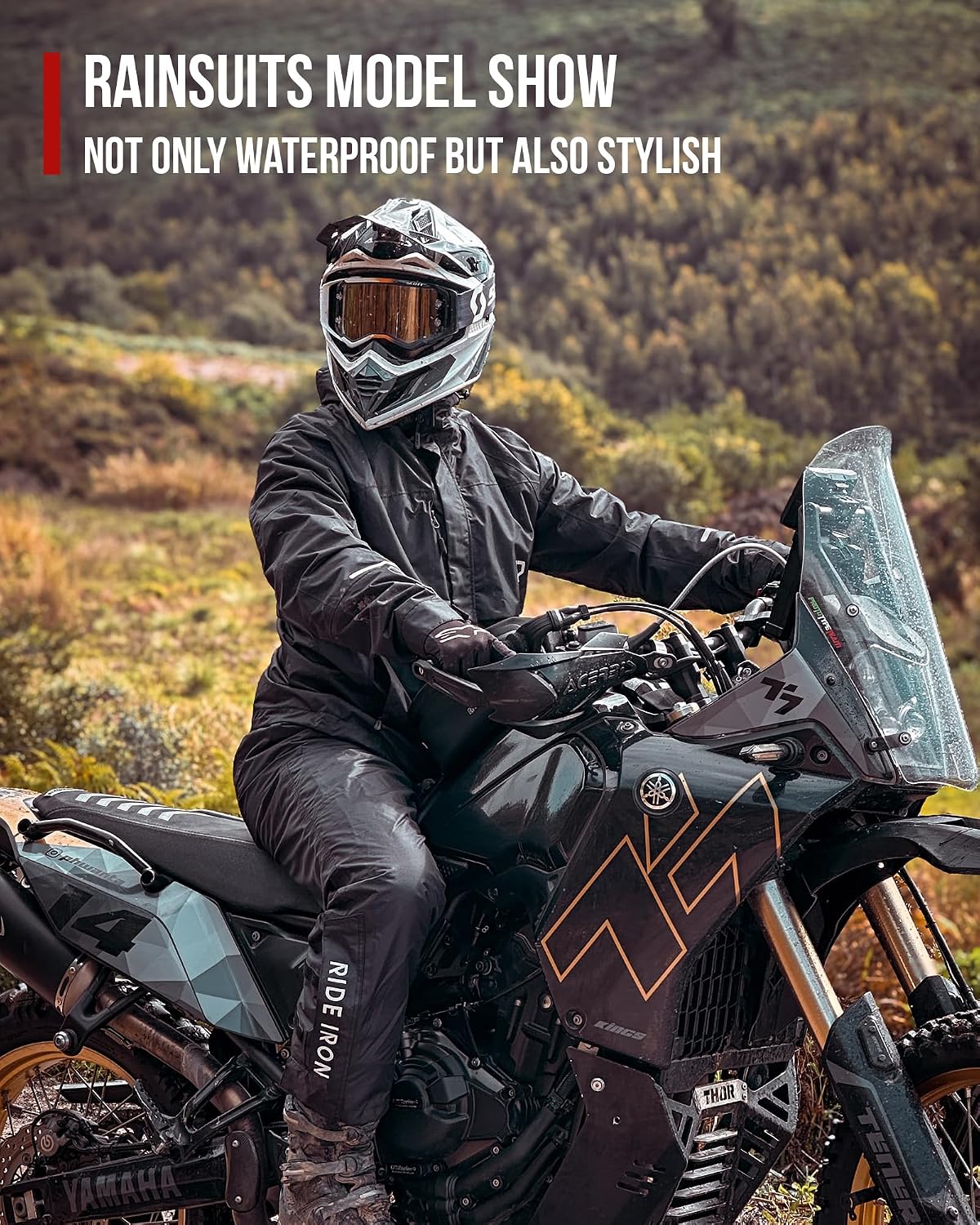 Detalle 2 de RIDEIRON Tuta antipioggia moto uomo impermeabile 10.000 mm, traspirante e riflettente