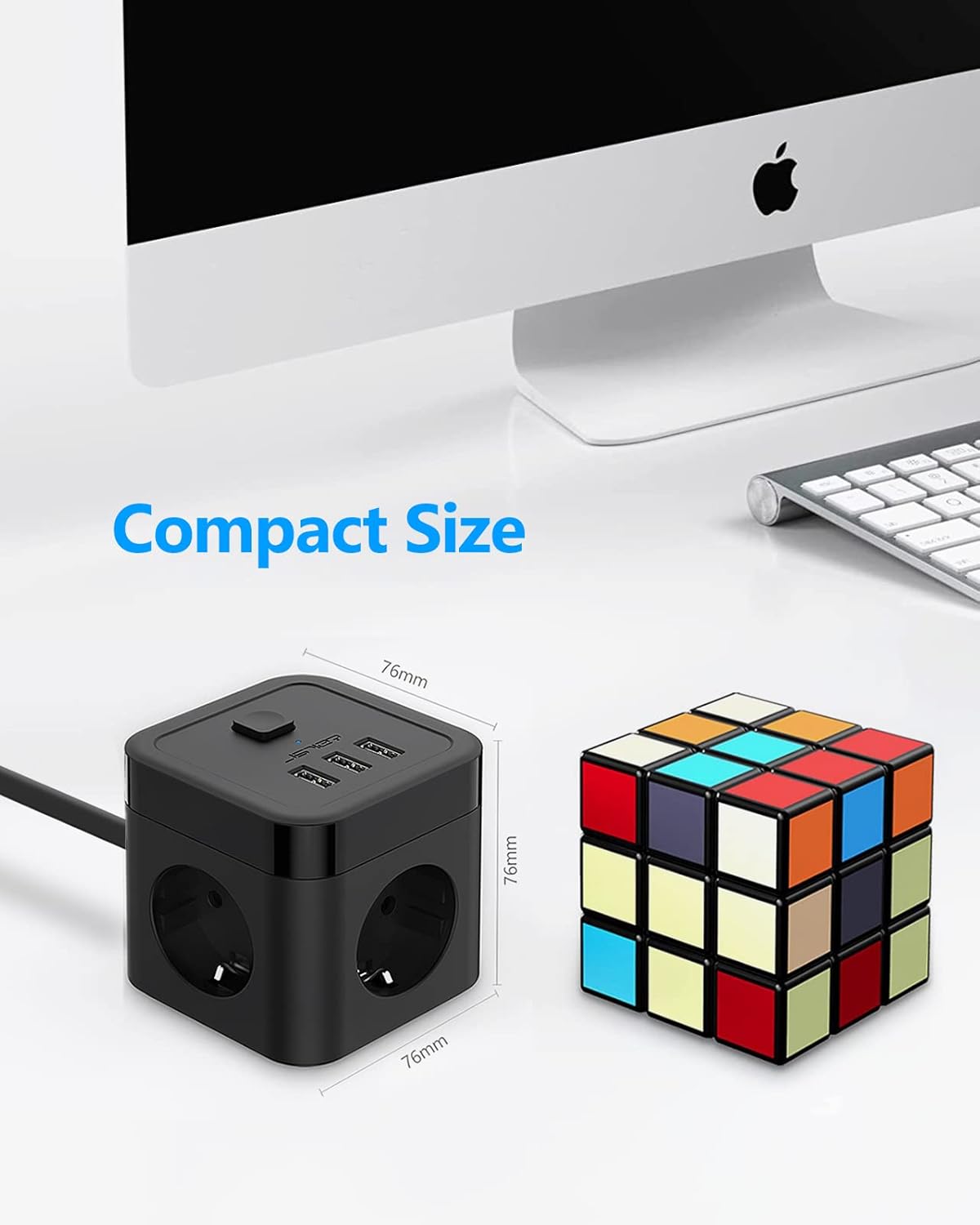 Thumbnail 3 de JSVER Cube Multiprise 3M avec USB – 3 prises CA et 3 ports USB, câble 3 m, noir