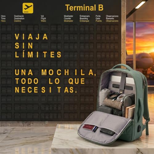 Thumbnail 5 de EDIESI Mochila de cabina 40x30x20 expandible con USB – verde oliva, para portátil 15,6