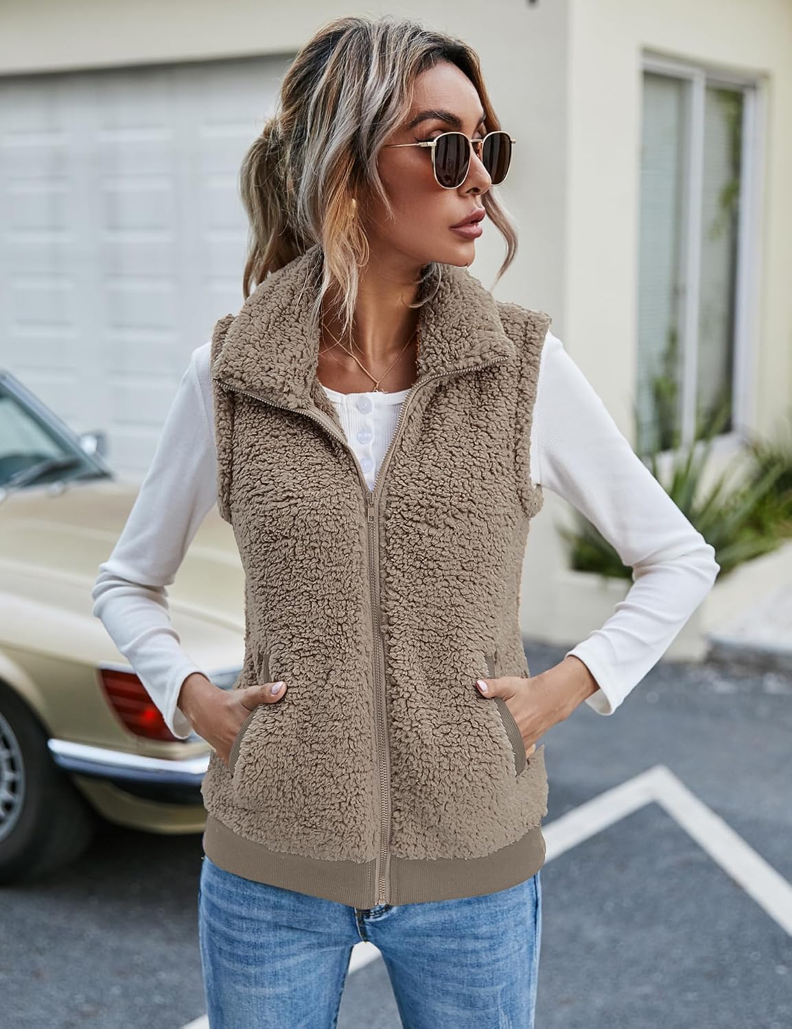 Detalle 2 de IECCP Teddy Fleece Weste Damen Stehkragen