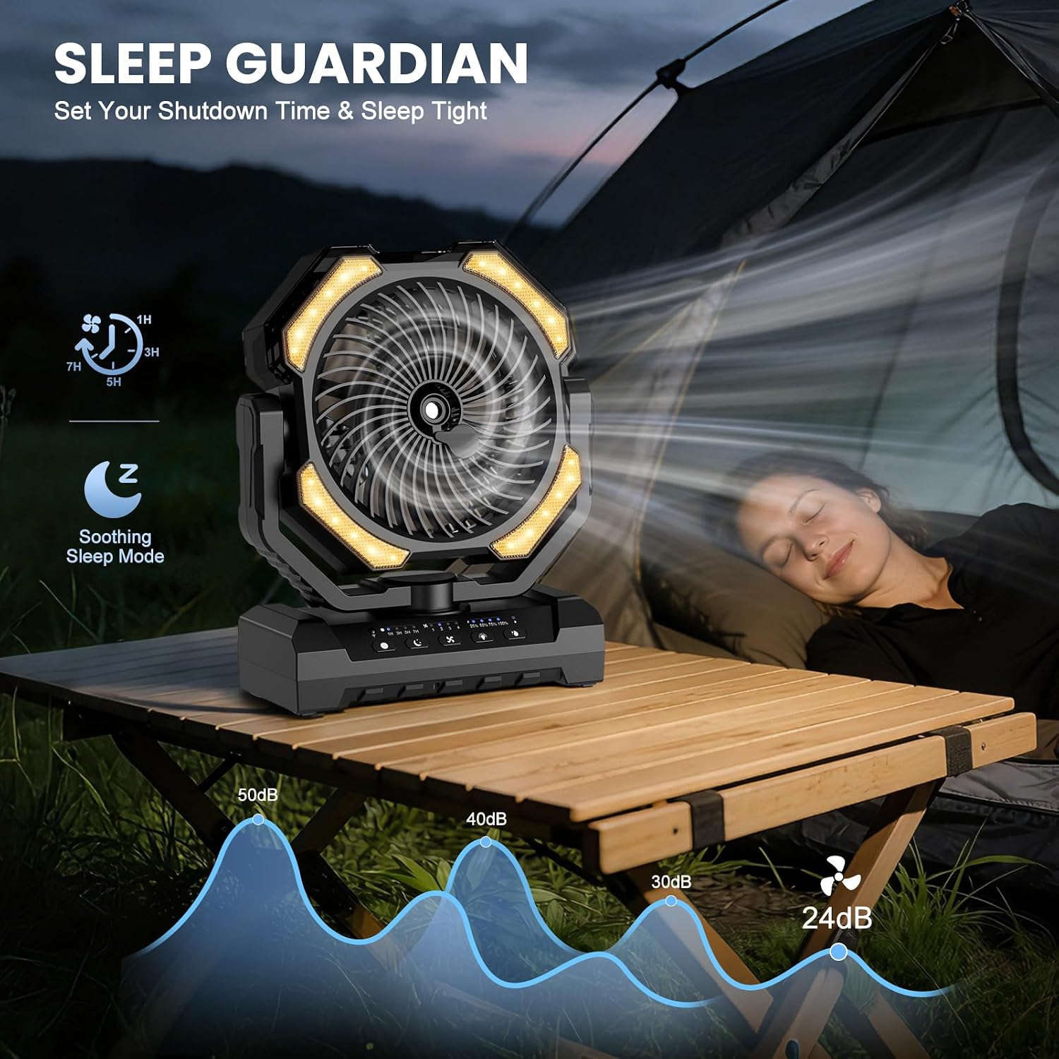 Detalle 2 de Ateroll 20000 mAh Akku Camping Ventilator mit Sprühnebel – mobiler Ventilator für Zelt, Terrasse und Reisen