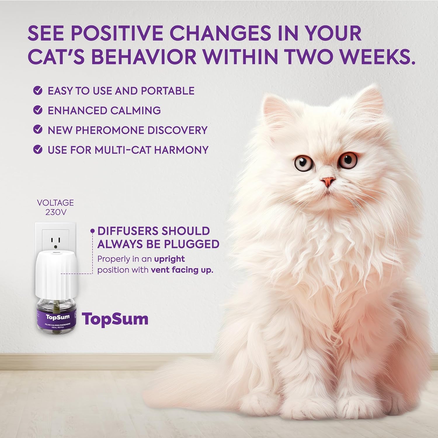 Detalle de TopSum Cat Calming Plug-in Diffuser: Premium Cat Pheromone Diffuser Kit