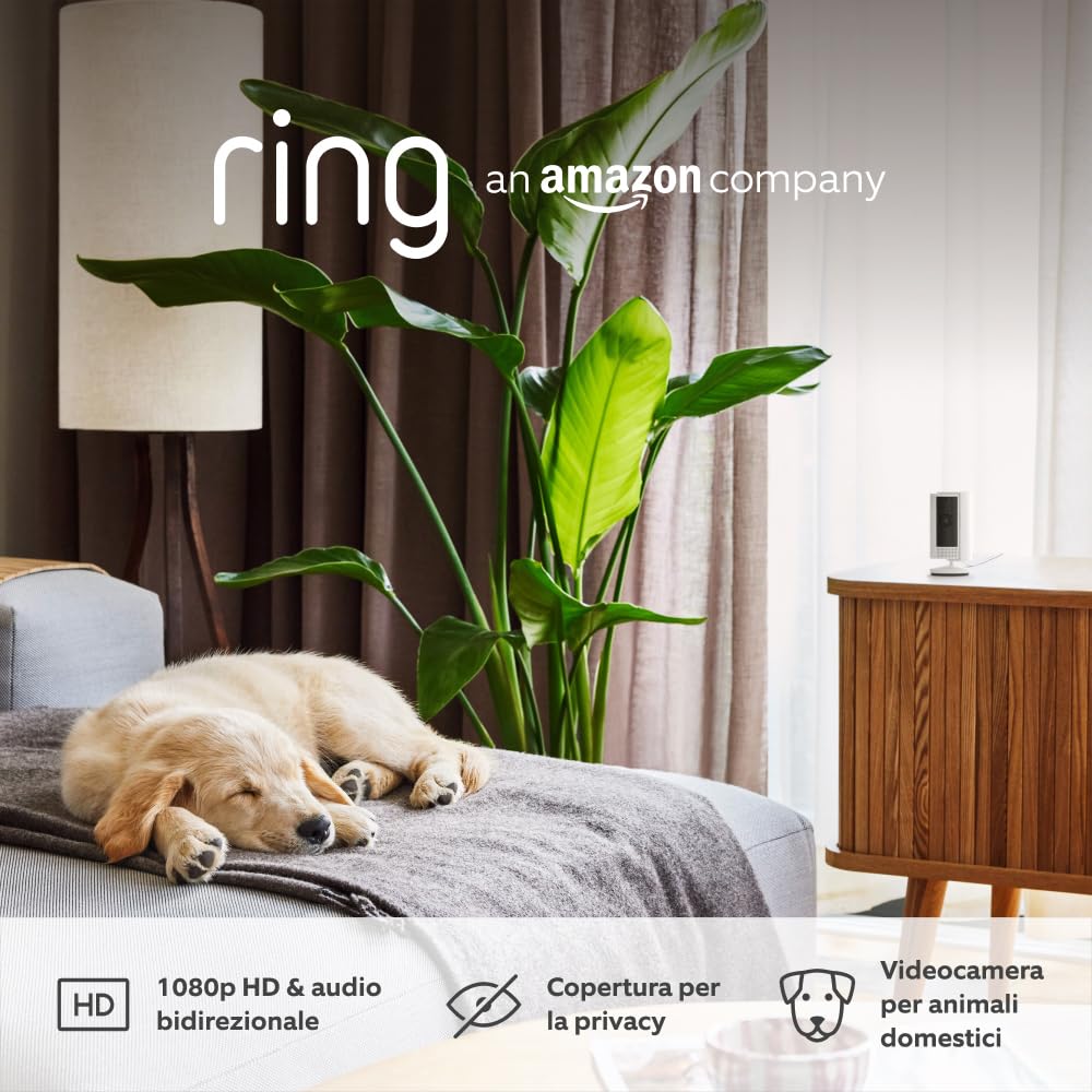 Detalle de Ring Videocamera interna (Indoor Cam 2ª gen.) con cavo USB-A a Micro-USB da 3 metri