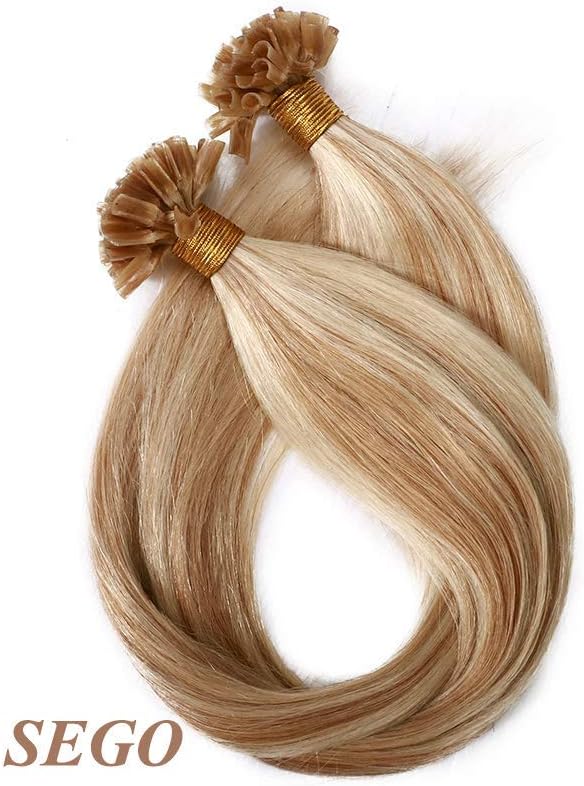 Detalle de SEGO Bondings Extensions de cheveux humains – 50 mèches U-Tip Remy, blond miel / blond clair (#18P613), 50 cm