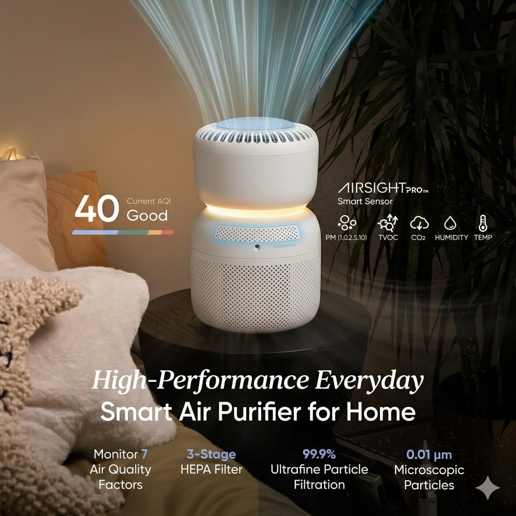 Detalle 2 de Levoit Sprout Smart Air Purifier for Bedroom – 5 Smart Sensors, 7 Air Quality Factors, HEPA Filtration