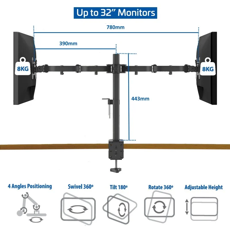 Detalle de Ewent EW1512 Soporte de mesa para 2 monitores 32"