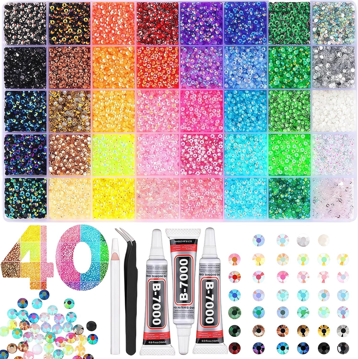 Detalle de Kilibili 40 Colors Resin Jelly Rhinestones (3mm) – 40,000 PCS Complete Bedazzling Kit