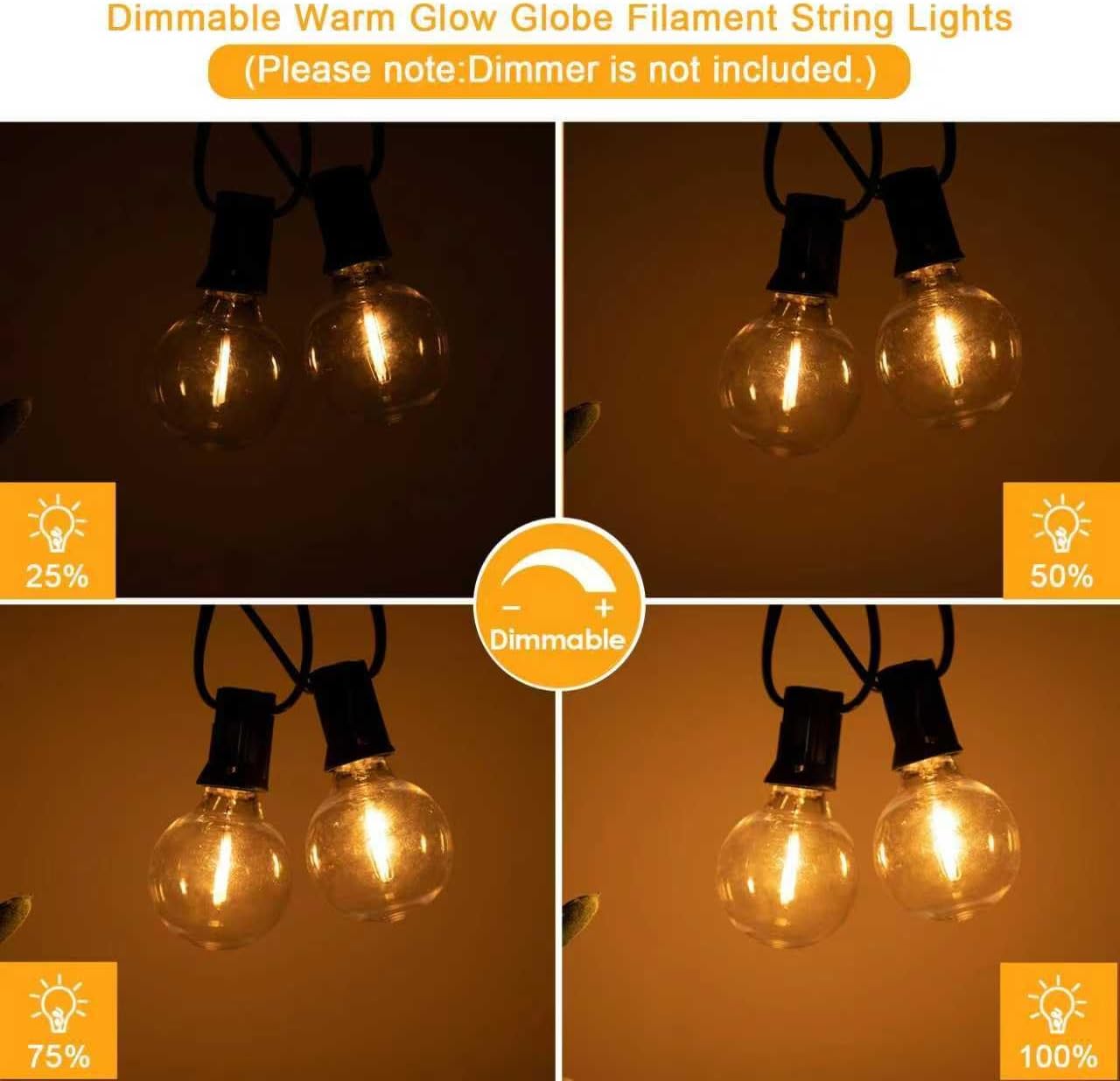 Detalle de Wweixun2020 Lampade a Catena Esterno G40 30 m / 100 ft – 52 LED + 2 di Ricambio, IP44, 2200K