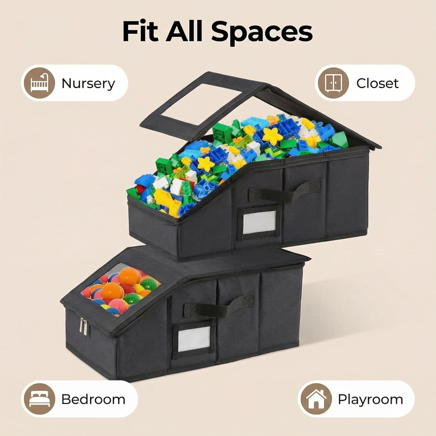 Thumbnail 2 de RZMAYIS Foldable Storage Organizer, 2-pack, Black (M) with Lid, Clear Window