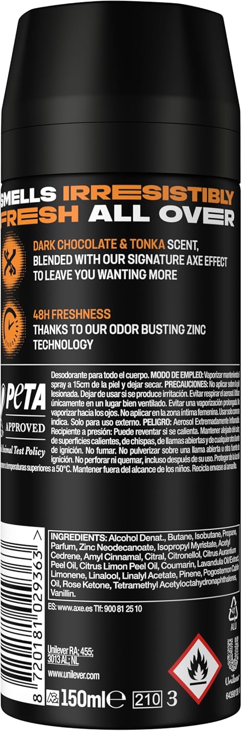 Detalle 1 de Axe Dark Temptation Desodorante 150 ml - Pack de 6 🍫