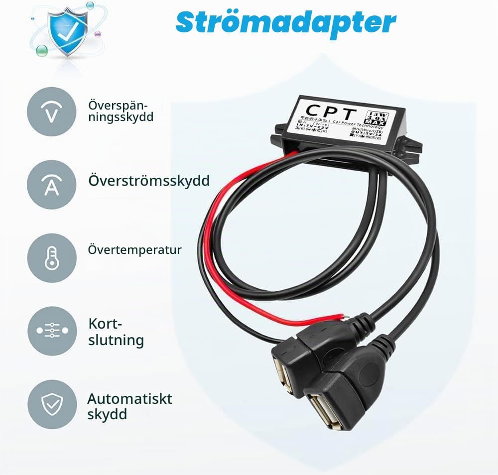 Thumbnail 4 de Heemol 12 V till 5 V USB-omvandlare med dubbel USB, 3 A och 15 W