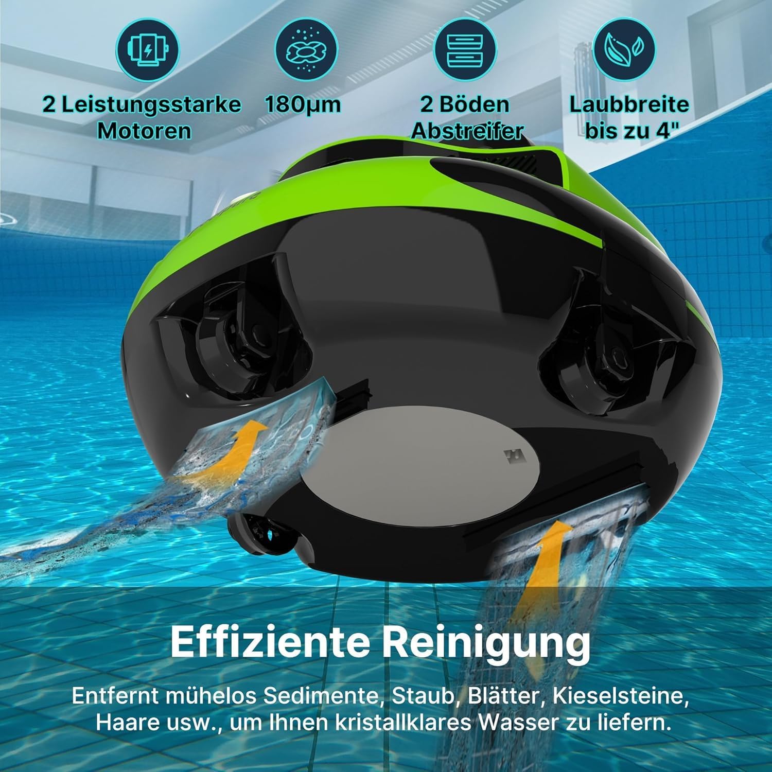 Detalle de POOLPURE Robot de piscine sans fil – Nettoyage rapide sur planchers plats jusqu’à 90 m²