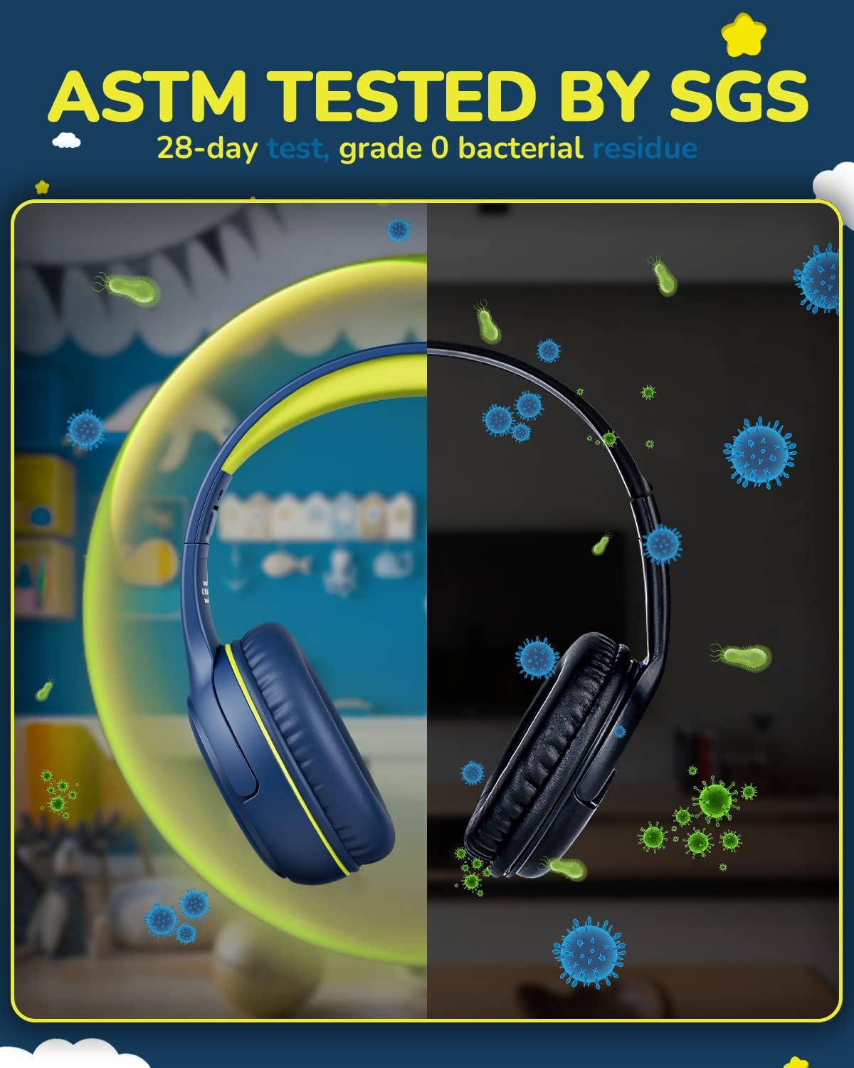 Thumbnail 3 de awatrue Kinder-Kopfhörer für die Schule (Kleinkind) mit Mikrofon, 3,5-mm-Klinke und Lautstärkeregler – Blau/Grün