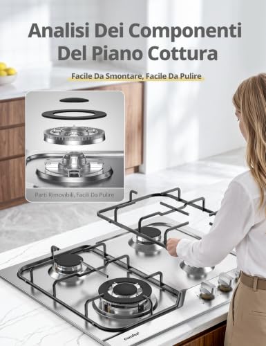 Thumbnail 7 de COMFEE CGH610X: Piano cottura a gas da incasso 4 fuochi, 60 cm in acciaio inox