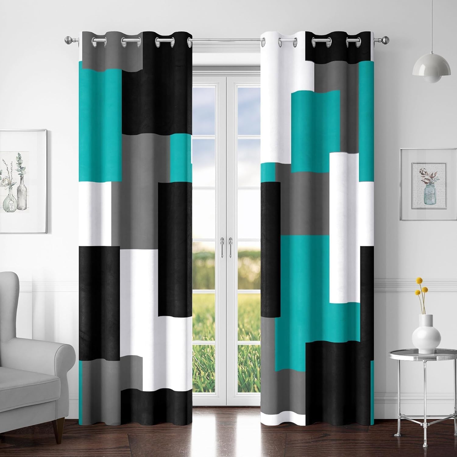 Detalle de Tyrot Teal/Turquoise 100% Blackout Curtains, 52Wx84L (2-Panel Set)