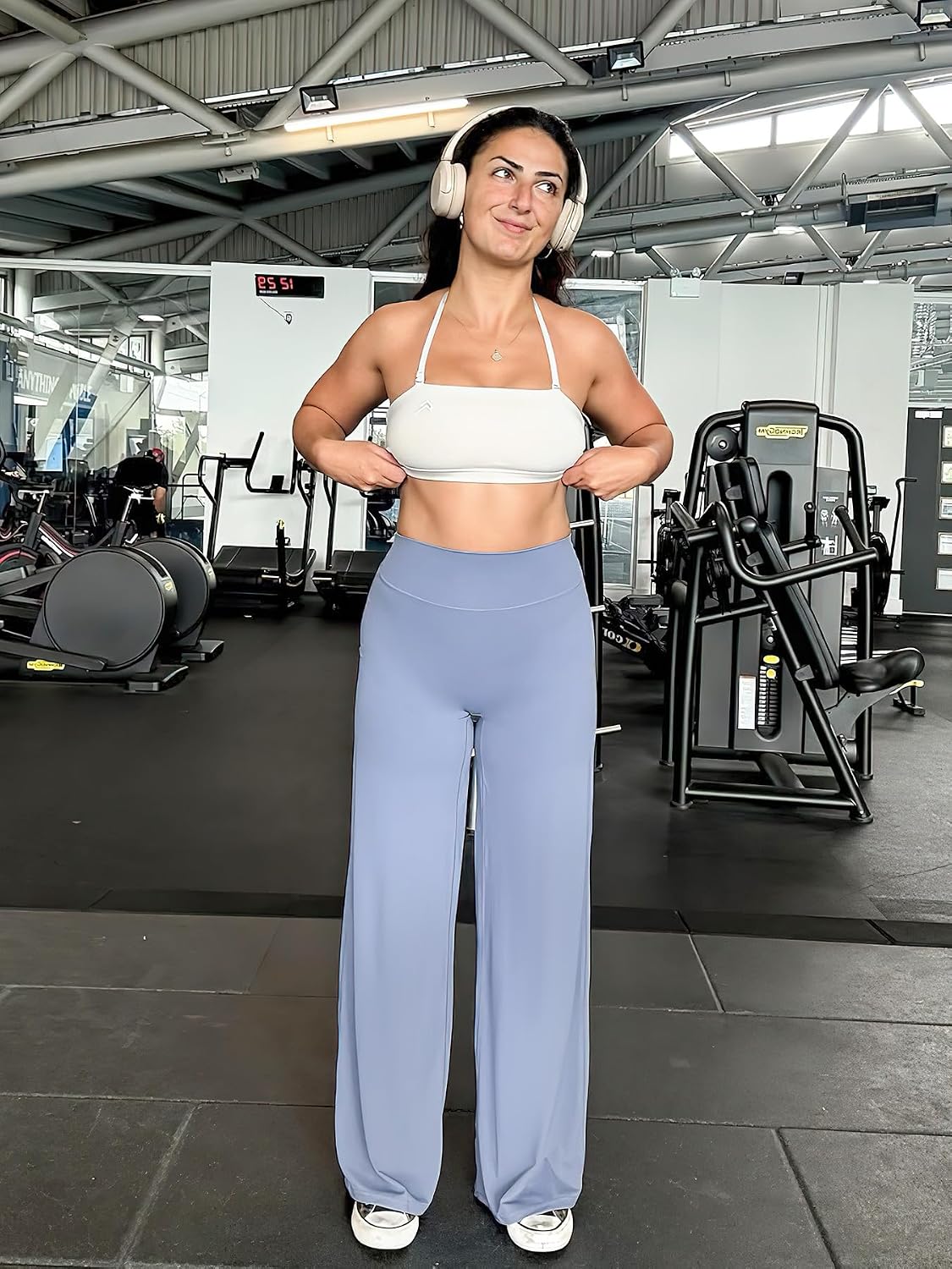 Detalle de YEOREO Leggings de entrenamiento rectos para mujer — sin costuras frontales, alta cintura, inseams 29''–35