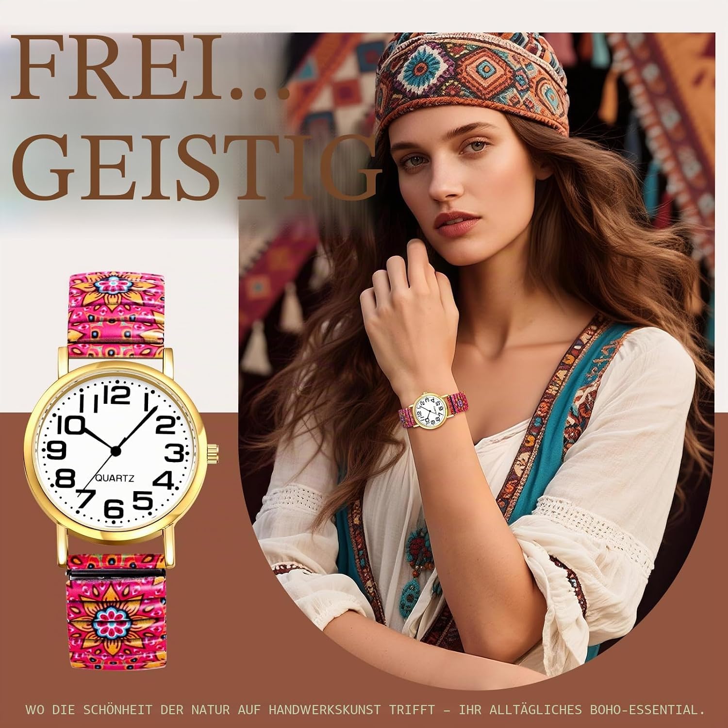 Thumbnail 6 de Avaner Damen Boho Stretchband Armbanduhr mit großen arabischen Ziffern