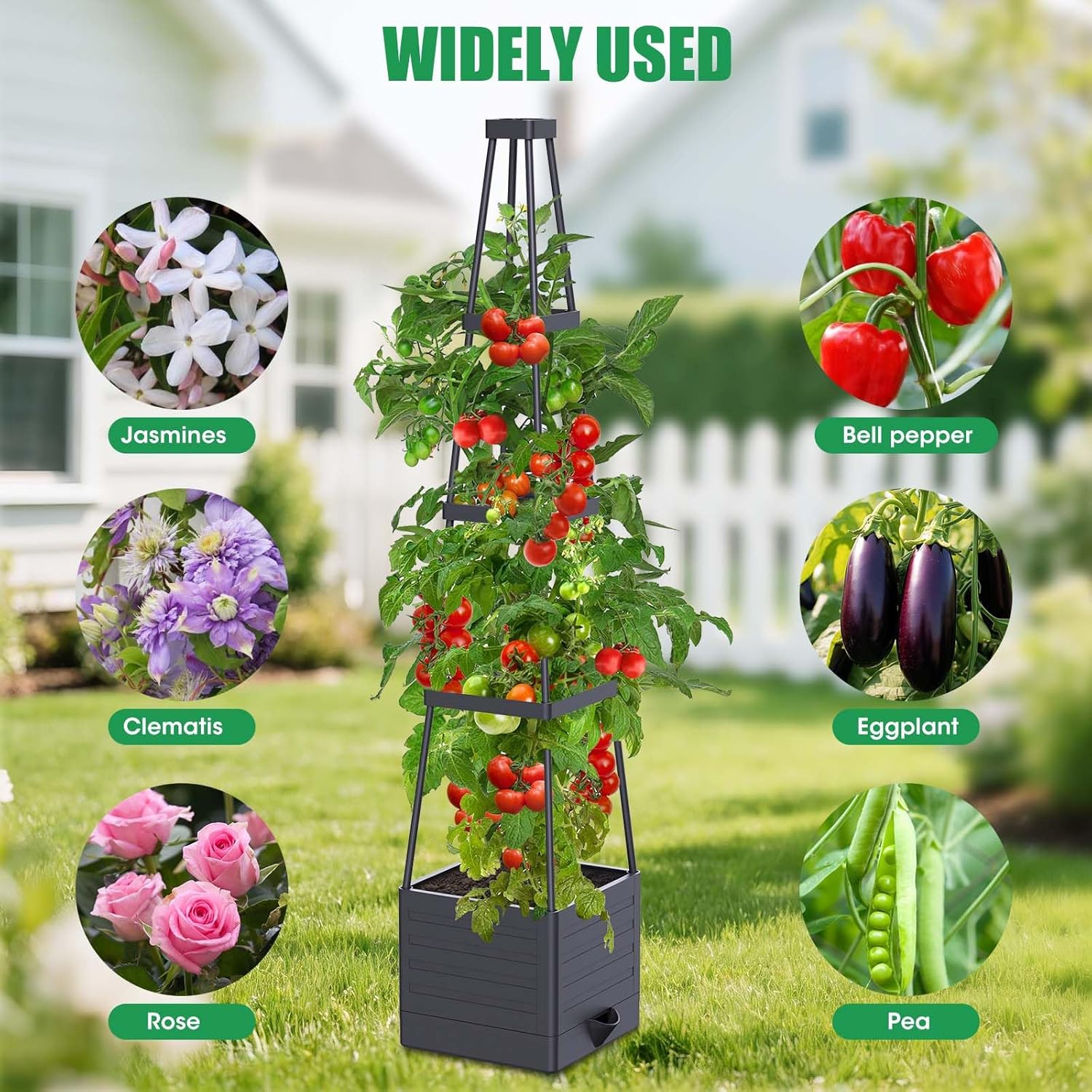 Thumbnail 5 de MQHUAYU Raised Beds for Garden with Trellis (2-Pack) – 18L Self-Watering Plant Boxes with 57" Trellis