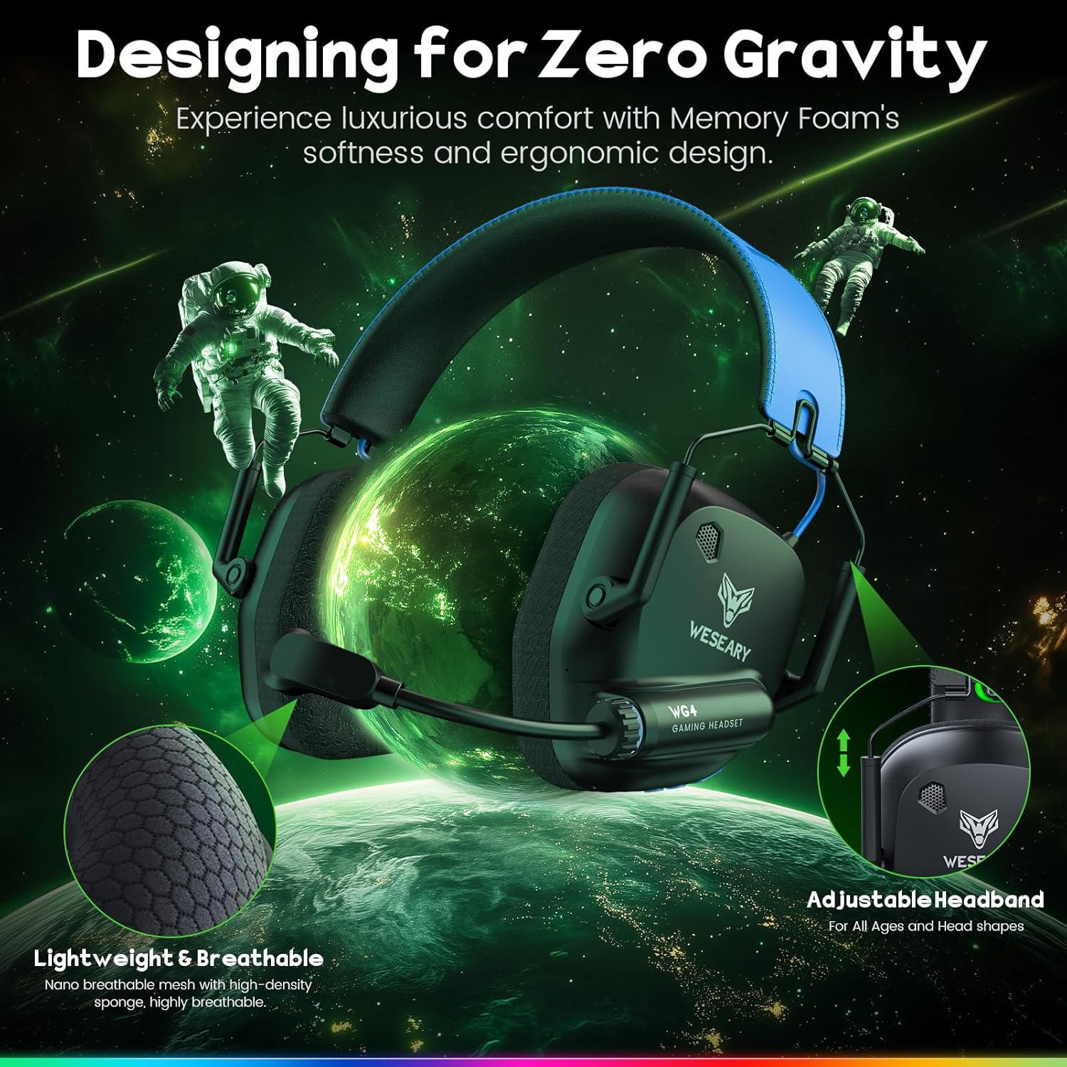 Thumbnail 2 de WESEARY Wireless Gaming Headset for PC, PS5, PS4, Mac, Switch, and Mobile