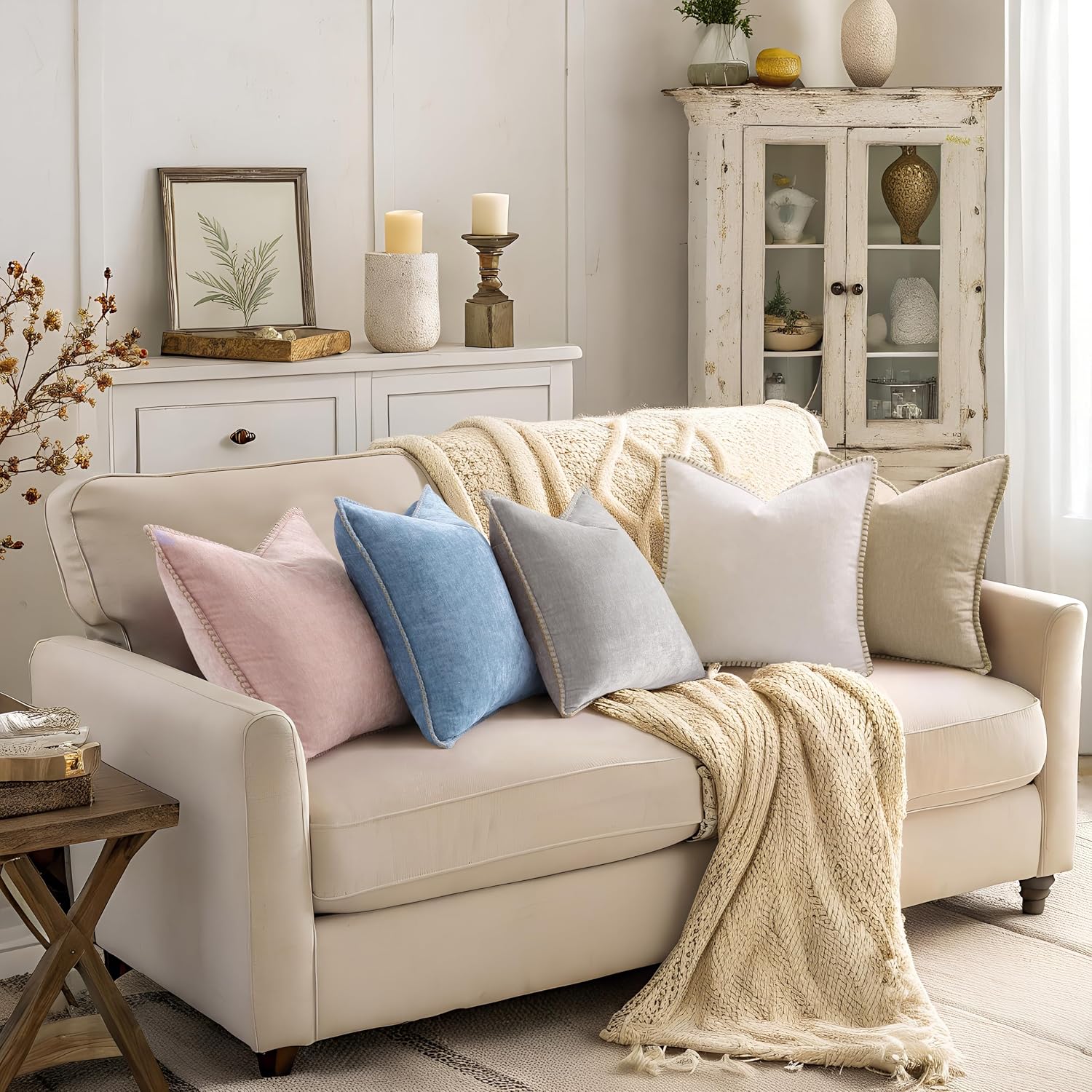 Thumbnail 6 de decorUhome Fall Chenille Soft Cozy Throw Pillow Covers 18x18 (Set of 2) — Beige