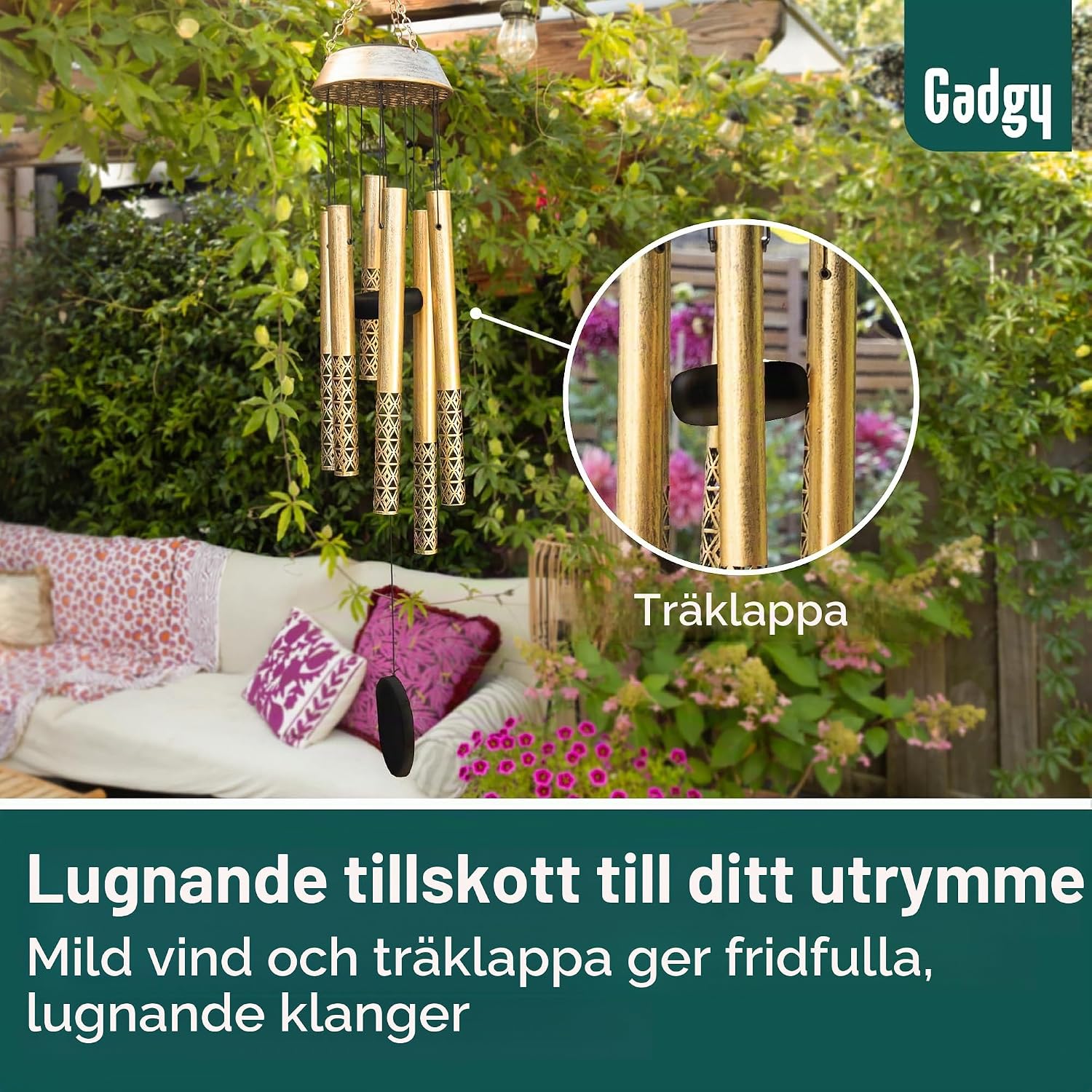 Detalle 2 de Gadgy GAD-SWC-GOL-ONE-001-001 solcellsdrivet vindspel i aluminium och trä
