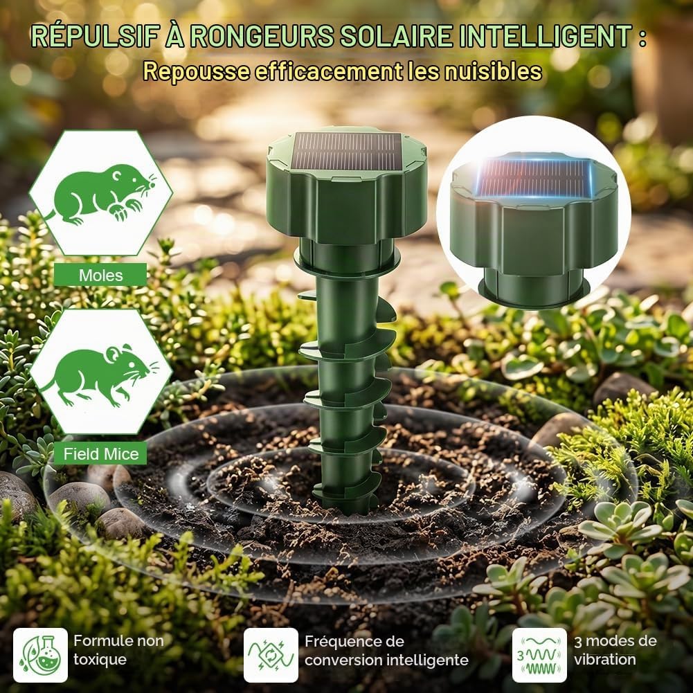 Detalle 2 de AUAUY 5813324 mollenverjager, 4 stuks op zonne-energie, IP65