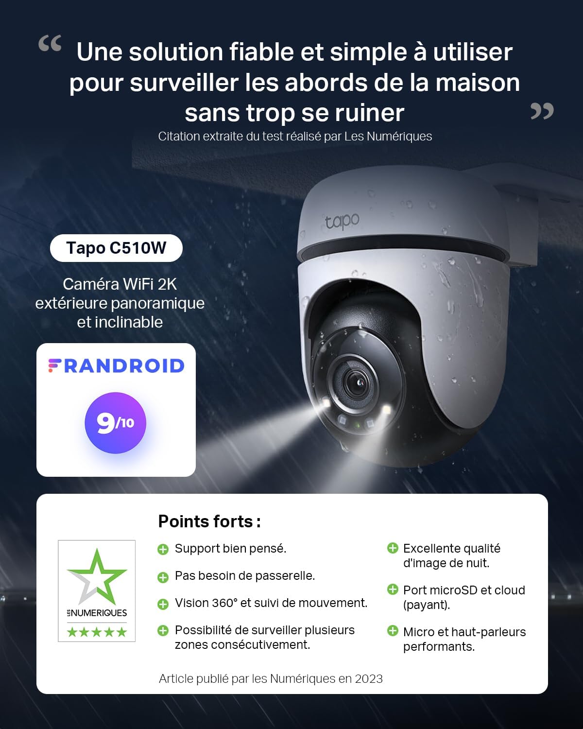 Thumbnail 1 de Tapo C510W 2K caméra WiFi extérieure 360° : vision nocturne couleur, détection de personne et alarme sonore