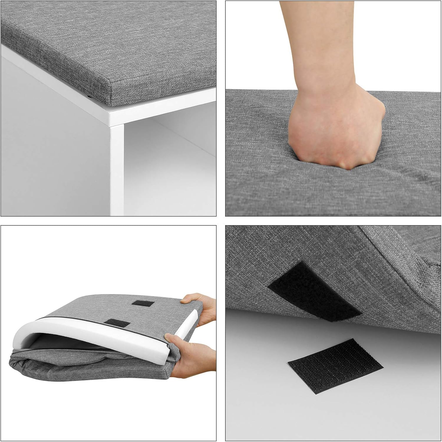 Detalle de VASAGLE Schuhbank LHS24WT – Gepolsterte Sitzbank mit Schublade und offenen Fächern, 104 cm