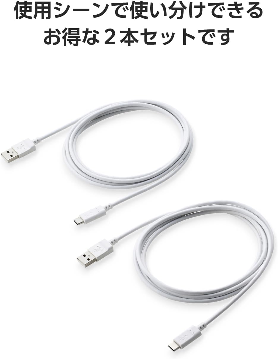 Detalle 2 de エレコム MPA-ACECTW20WH USB-A to USB-Cケーブル 2本セット 2m・15W・ホワイト
