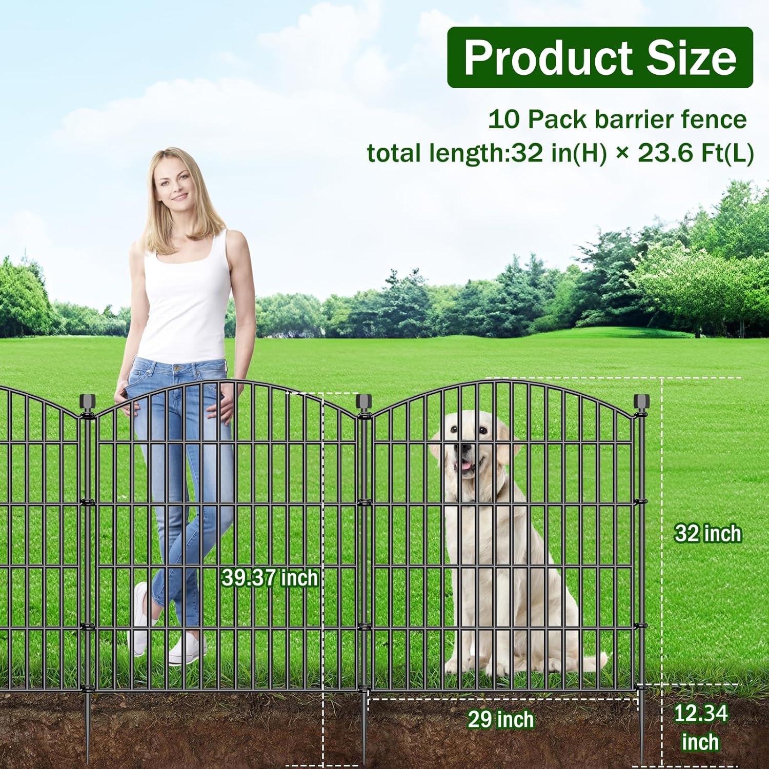 Thumbnail 1 de 10 Panels Decorative Garden Fence with Gate 32 in H x 23.6 ft L