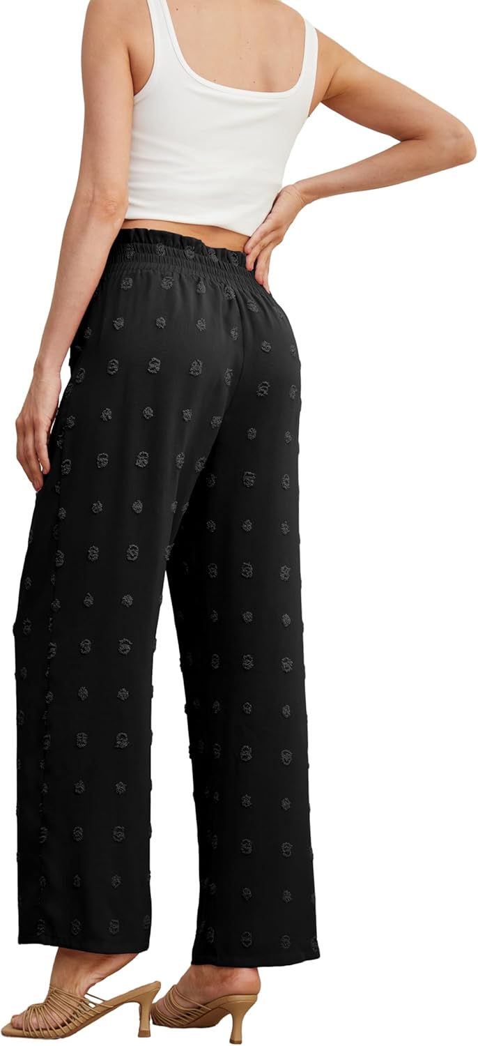 Detalle de IWOLLENCE Women's Wide Leg Pants with Pockets: High Waist Knot Tie & Loose Casual Style