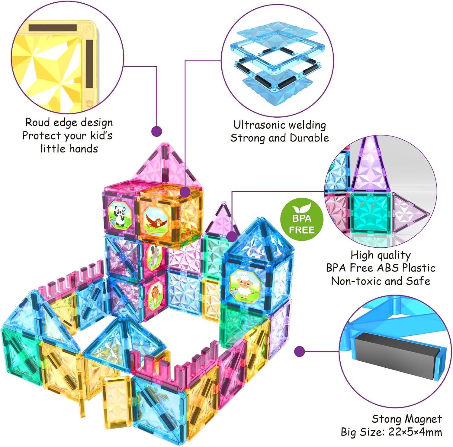 Detalle 2 de Jasonwell Magnetic Building Tiles 110-Piece Set