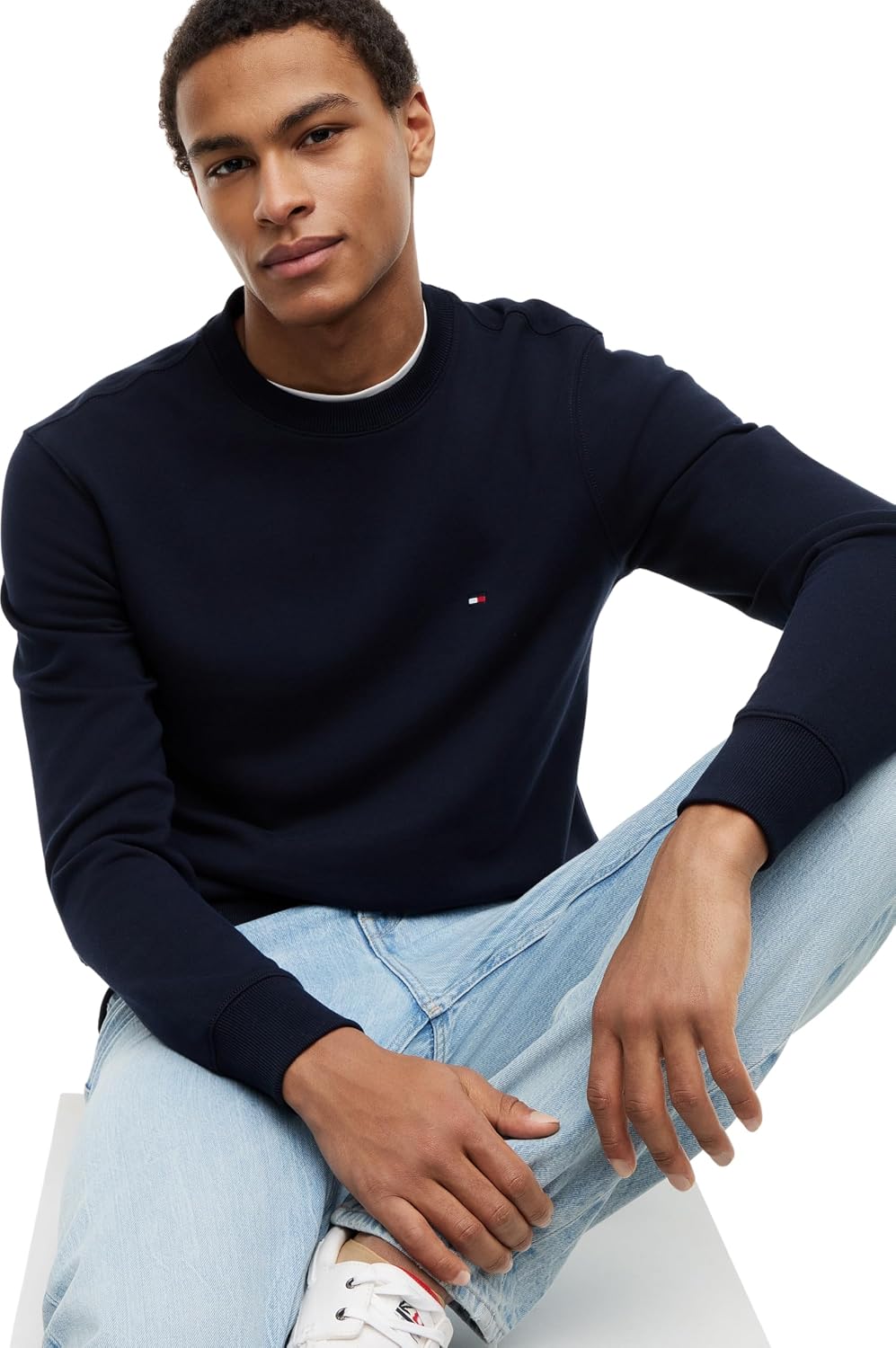 Detalle 2 de Tommy Hilfiger Uomo Felpa Essential Terry Crewneck con Scollo Rotondo, Blu Desert Sky, XS
