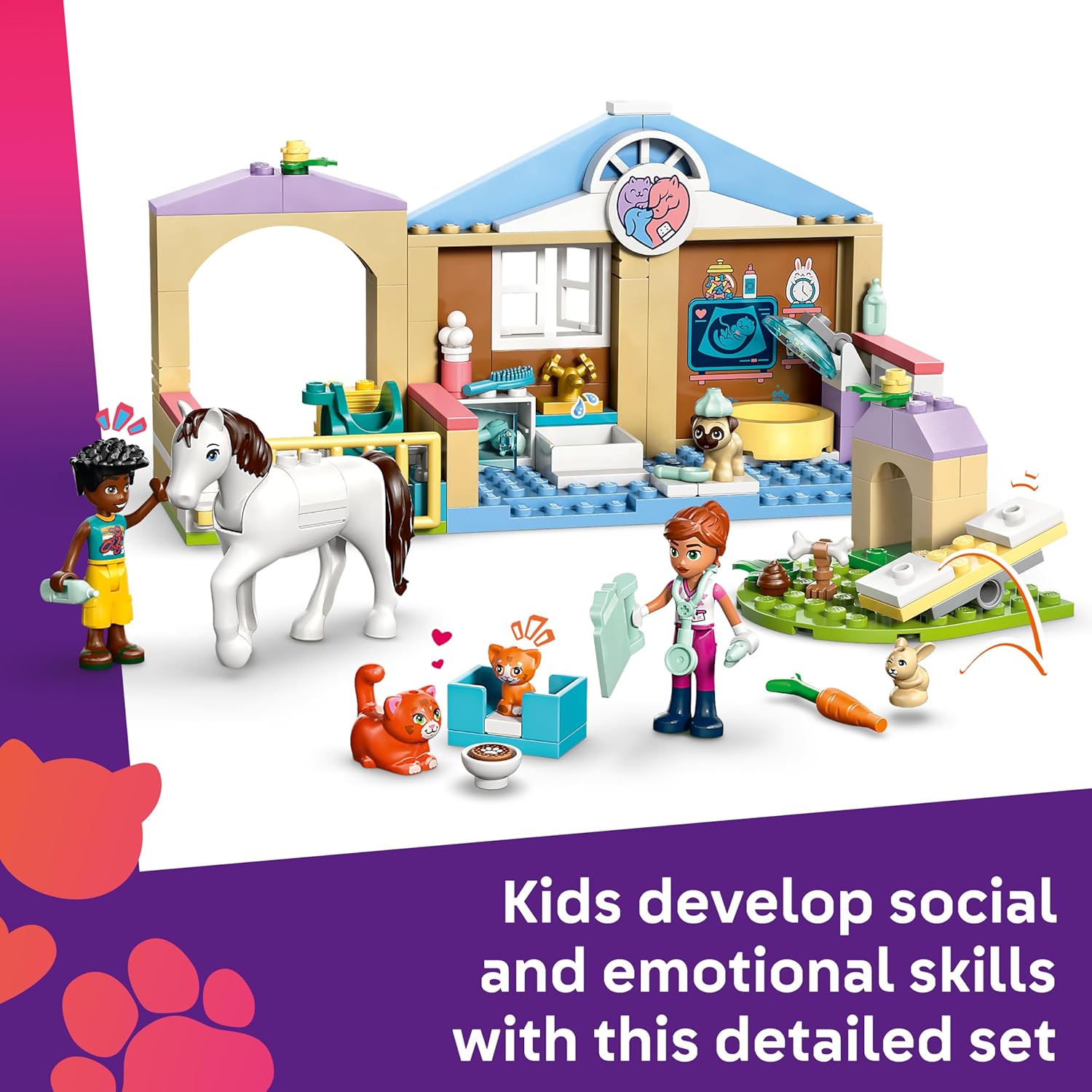Detalle 2 de LEGO Friends Animal Vet Clinic 42696 – educational building set with horse stable, pet figures and accessories