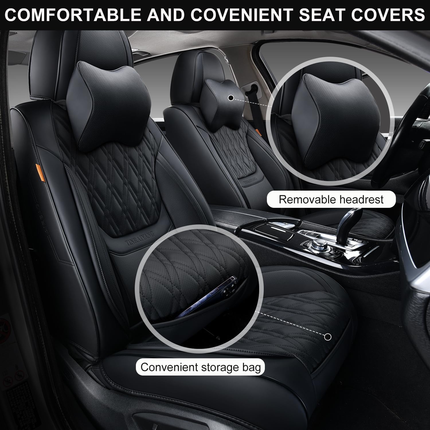 Thumbnail 1 de TINRAIYANG Black Car Seat Covers Full Set with Breathable Leather for Front & Rear Seats