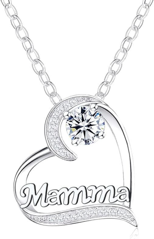 Detalle de GUOYU collana con cuore “mamma” in acciaio inox, regalo per Festa della Mamma e compleanno