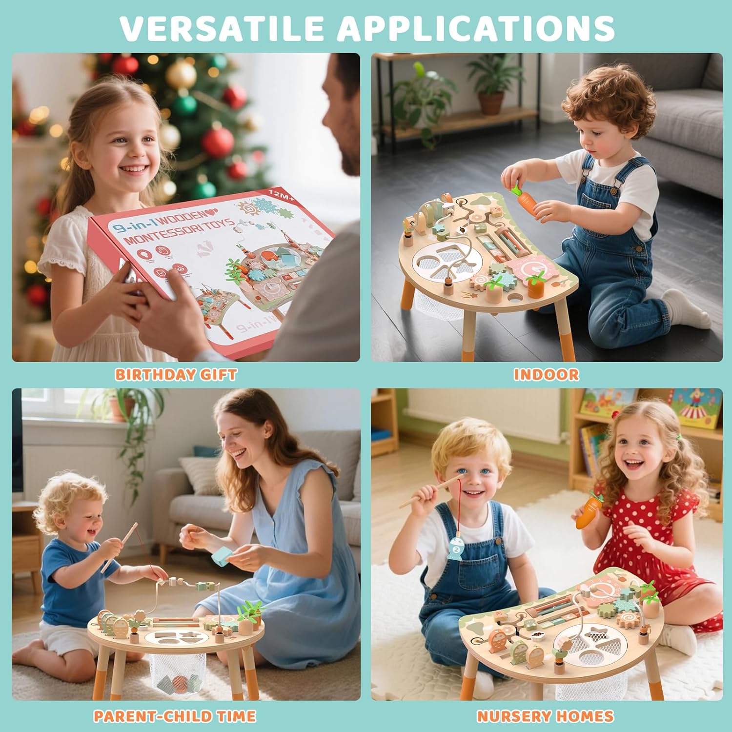 Detalle 1 de Hewaurorion Wooden Activity Table 9-in-1