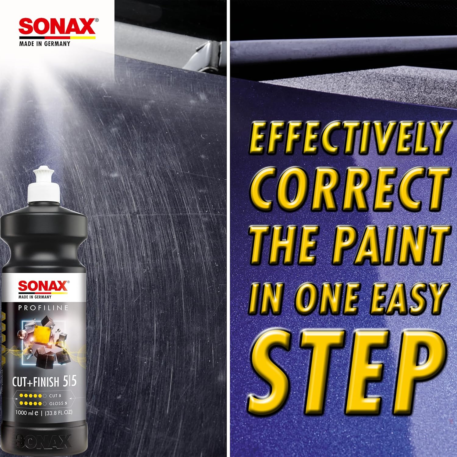 Detalle de SONAX PROFILINE Cut+Finish (250 ml) – Polish de finition pour un polissage brillant sans hologrammes