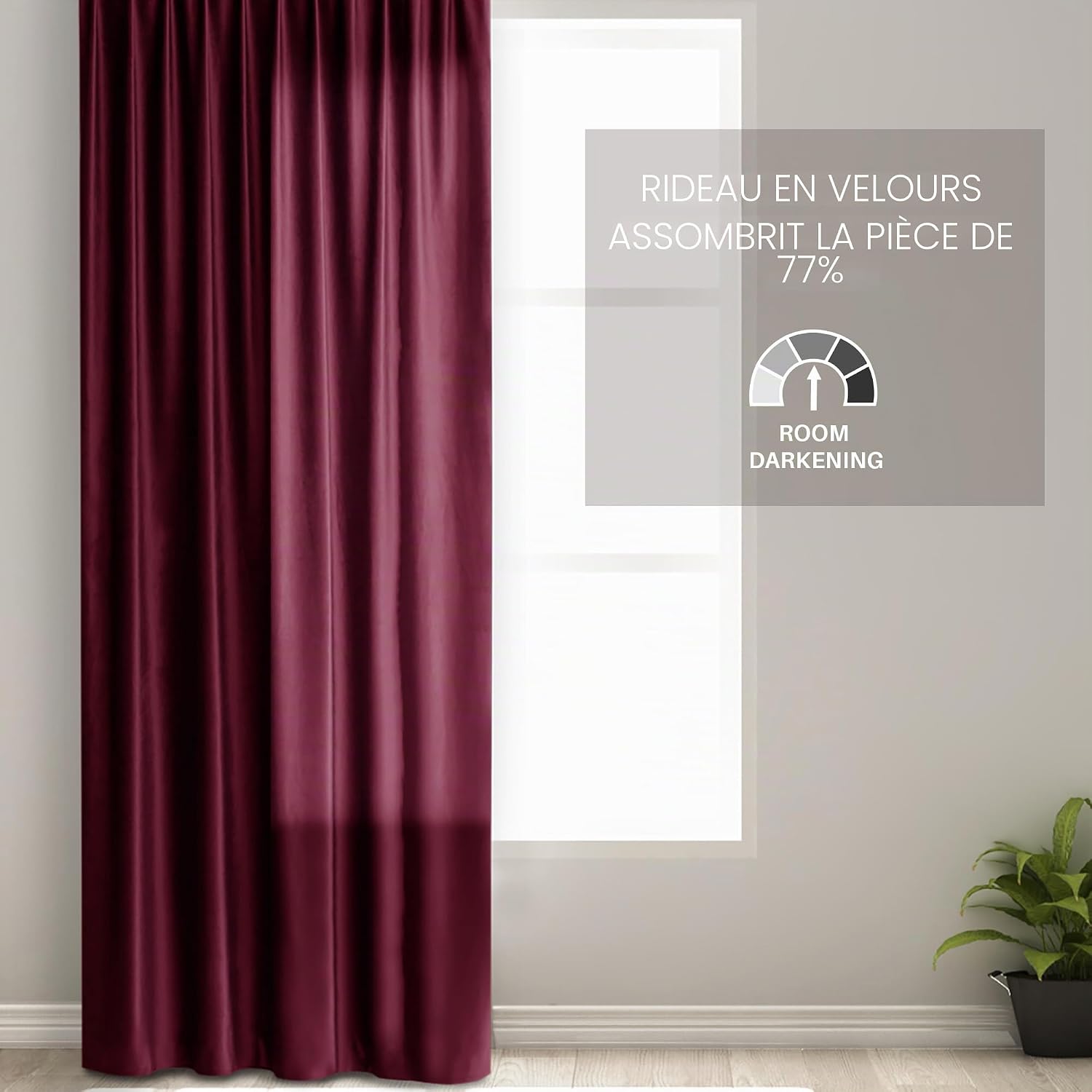 Detalle de AmeliaHome Rideau aspect velours 1 pièce – occultant et élégant pour décoration de fenêtre