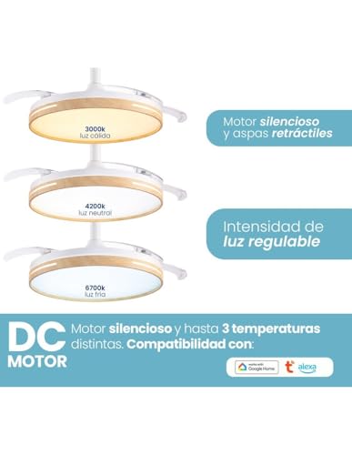 Detalle de Jardin202 Ventilador de Techo con aspas retráctiles y Luz LED regulable — 50 cm